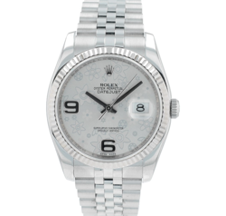 ROLEX DATEJUST 116234 36MM SILVER FLORAL 6 & 9 MARKER DIAL FLUTED BEZEL JUBILEE