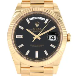 ROLEX DAY-DATE 40MM BLACK YELLOW GOLD PENDANT WATCH AUTHENTIC