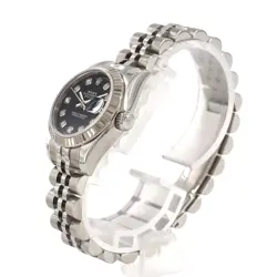 ROLEX DATEJUST BLACK STEEL BAG WATCH AUTHENTIC