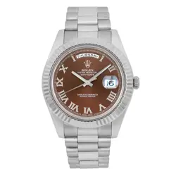 ROLEX DAY-DATE II PRESIDENT 18K WHITE GOLD BRONZE HAVANA ROMAN DIAL WATCH 218239