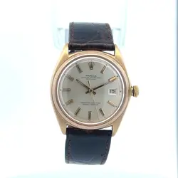 ROLEX DATEJUST 34MM 18K YELLOW GOLD CREAM DIAL BROWN LEATHER BAND 4467