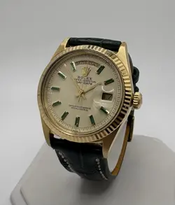 ROLEX 1803 CUSTOM EMERALD DIAL ON GREEN LEATHER BAND
