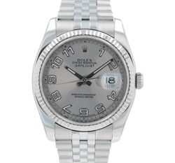 ROLEX DATEJUST 116234 36MM SILVER CONCENTRIC ARABIC DIAL & FLUTED BEZEL JUBILEE