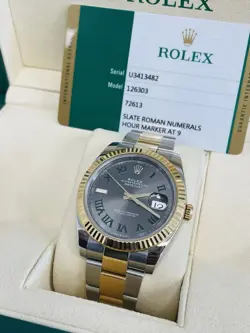 ROLEX DATEJUST 41MM WIMBLEDON WATCH 18K GOLD STEEL FLUTED “NO BOX” ROMAN NUMERAL
