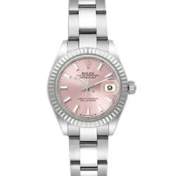 ROLEX DATEJUST 28 STEEL WHITE GOLD PINK DIAL LADIES WATCH 279174 BOX CARD