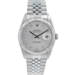 ROLEX DATEJUST  16234 36MM SILVER DIAMONDS DIAL FLUTED BEZEL JUBILEE BAND