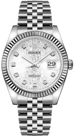 ROLEX DATEJUST 36 WHITE GOLD BEZEL JUBILEE SILVER DIAL LADIES WATCH 116234-0087