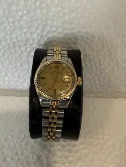 1970’S  LADIES ROLEX OYSTER PERPETUAL DATE 6917 WATCH STAINLESS 14K GOLD 26MM