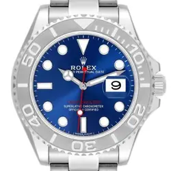 ROLEX YACHTMASTER STEEL PLATINUM BEZEL BLUE DIAL MENS WATCH 116622