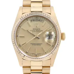 ROLEX DAY DATE 18038 CHAMPAGNE GOLD BAR R NUMBER SECOND HAND MENS