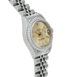 ROLEX OYSTER PERPETUAL DATE 69240 W SERIAL SILVER TAPESTRY LADIES' WATCH 26MM