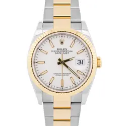 MINT PAPERS ROLEX DATEJUST 41MM WHITE FLUTED TWO-TONE 18K GOLD OYSTER 126333 BOX