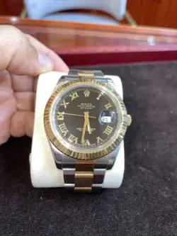 ROLEX DATEJUST II 41 MM STEEL 18K YELLOW GOLD BLACK ROMAN OYSTER WATCH 116333