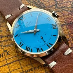 ROLEX MARCONI REF.1342 VINTAGE ANTIQUE BLUE DUAL HAND WINDING WRISTWATCH USED