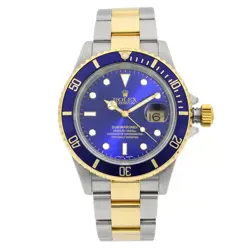 ROLEX SUBMARINER 18K GOLD STEEL NO HOLES BLUE DIAL AUTOMATIC MENS WATCH 16613T