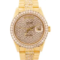 VINTAGE ROLEX DAY-DATE PRESIDENT 36MM DIAMOND PAVE 18K YELLOW GOLD WATCH 18038