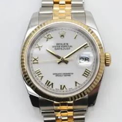 2000'S ROLEX DATEJUST 116233 36MM STEEL 18K YELLOW GOLD WHITE ENAMEL DIAL WATCH