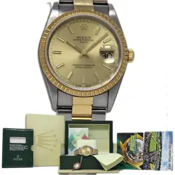 ROLEX DATE 34MM STEEL GOLD CHAMPAGNE DIAL 15233 AUTOMATIC BOX & PAPERS #2352-1