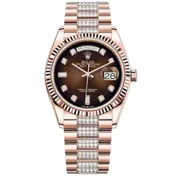 ROLEX DAY-DATE 36 128235 ROSE GOLD DIAMOND-SET PRESIDENT - BROWN OMBRE DIAMOND