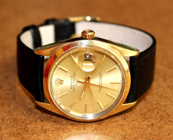 VINTAGE ROLEX OYSTER PERPETUAL DATE 14K GOLD SHELL 34 MM WATCH 1550 [045WEI]