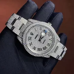 ROLEX MENS DATEJUST ICED OUT FULLY LOAD GENUINE DIAMONDS ROMAN DIAL 36MM WATCH