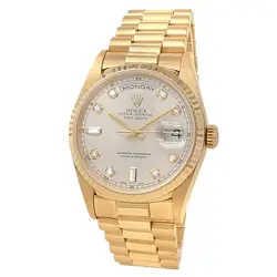 ROLEX DAY-DATE 18K YELLOW GOLD PRESIDENT AUTO DIAMONDS SILVER MEN'S WATCH 18238