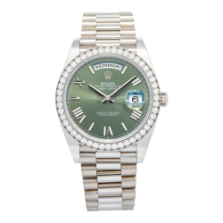 ROLEX DAY-DATE 228349 COMPLETE 2024 AUTO 18K WG OLIVE GREEN DIAL MENS WATCH 40MM
