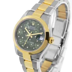 ROLEX DATEJUST 31MM YELLOW GOLD AND STEEL GREEN FLORAL MOTIF DIAMOND DIAL 278243
