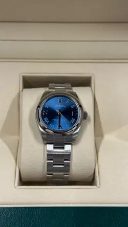 ROLEX OYSTER PERPETUAL 31, 177200, STAINLESS STEEL STRAP, AZZURRO BLUE DIAL,2017