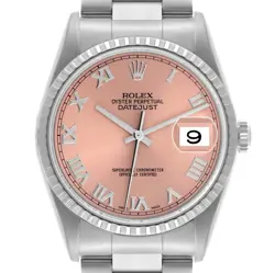 ROLEX DATEJUST 36 SALMON ROMAN DIAL STEEL MENS WATCH 16220