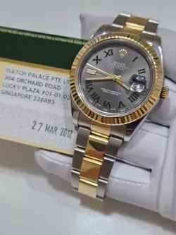 ROLEX DATEJUST II 41MM 116333 18K FLUTED TWO TONE WIMBLEDON DIAL W/ CARD