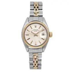 ROLEX DATE 14K YELLOW GOLD STEEL SILVER DIAL AUTOMATIC LADIES WATCH 6917