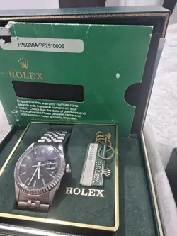 ROLEX DATEJUST 16030 MENS STAINLESS STEEL WATCH BLACK DIAL BOX & PAPERS CAL 3065