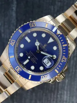 M38701: ROLEX 18K YELLOW GOLD SUBMARINER 40, REF. 116618LB, BOX AND 2015 CARD
