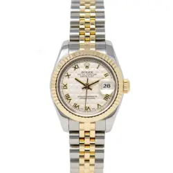 ROLEX LADY-DATEJUST GOLD & STEEL 179173 IVORY PYRAMID ROMAN, JUBILEE - PRE-OWNED