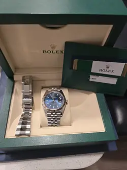 PAPERS 2022 ROLEX DATEJUST 41MM 126334 BLUE JUBILEE FLUTED WHITE GOLD BEZEL BOX