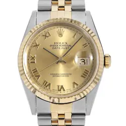 ROLEX DATEJUST 16233 CHAMPAGNE GOLD ROME P NUMBER SECOND HAND MENS