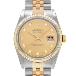 ROLEX DATEJUST 36 16233 BIG DIAMOND YELLOW STEEL GOLD JUBILEE MENS WATCH 1997