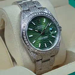 ROLEX DATEJUST CUSTOM DIAMONDS GREEN MOTIF DIAL 41MM W/ BOX AND CARD!