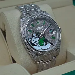 ROLEX DATEJUST DIAMOND CUSTOM GREEN PAVE MONOPOLY DIAL 41MM W/ BOX AND CARD!