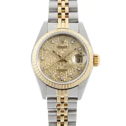 ROLEX DATEJUST 10P DIAMOND 69173G CHAMPAGNE GOLD CARVING COMPUTER * NUMBER S...