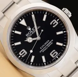 YEAR CARD ROLEX MENS EXPLORER I 214270 MK1 BLACK 3-6-9 DIAL STEEL 39MM WATCH