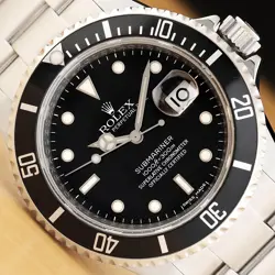 YEAR CARD ROLEX SUBMARINER DATE 16610T NO HOLES OYSTER BLACK STEEL 40MM WATCH