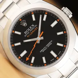 2008 ROLEX MENS MILGAUSS 116400 BLACK ORANGE STAINLESS STEEL 40MM WATCH