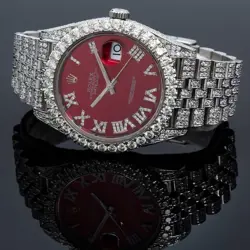 ROLEX DATEJUST II DIAMOND WATCH, 126300 41MM, RED DIAL WITH 11.75CT DIAMONDS