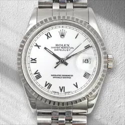 ROLEX DATEJUST 16220 WHITE ROMAN DIAL ENGINE TURNED BEZEL (YEAR 2002)
