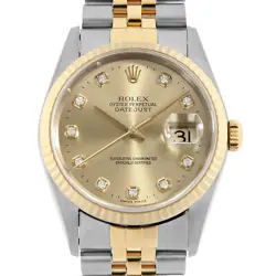 ROLEX DATEJUST 10P DIAMOND 16233G CHAMPAGNE GOLD U NUMBER SECOND HAND MENS