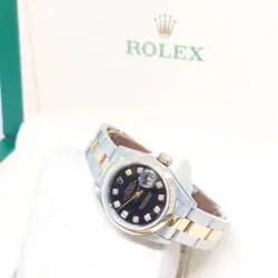ROLEX 26MM 18K HALF YELLOW GOLD BLACK DIAMONDS DIAL DATEJUST REF: 79163 (K)