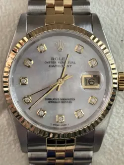 36mm Rolex Datejust Mother Of Pearl Dial, 18k Gold & Diamond Markers