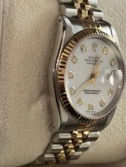 36mm Rolex Datejust Mother Of Pearl Dial, 18k Gold & Diamond Markers